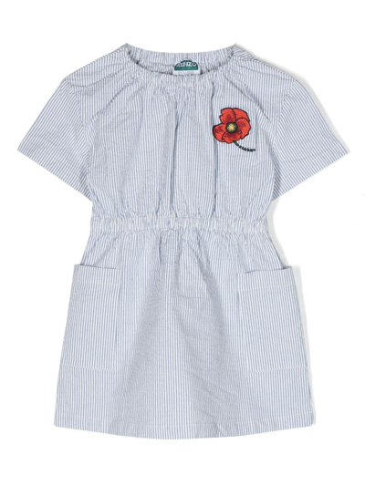 Kenzo Kids' Logo-embroidered Striped A-line Dress In Blue