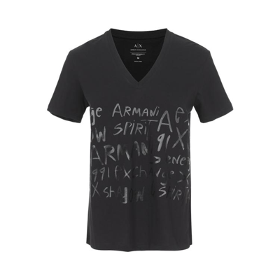 Armani Exchange 女士时尚经典百搭logo印花短袖t恤 In Black