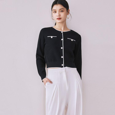 Vero Moda 2023早秋新款小香风长袖通勤优雅气质针织开衫女 In Black