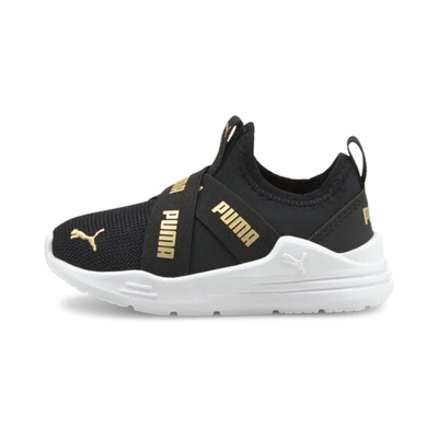 Puma Babies' Wired Run Slip-on Toddler Shoes In Black- Team Gold