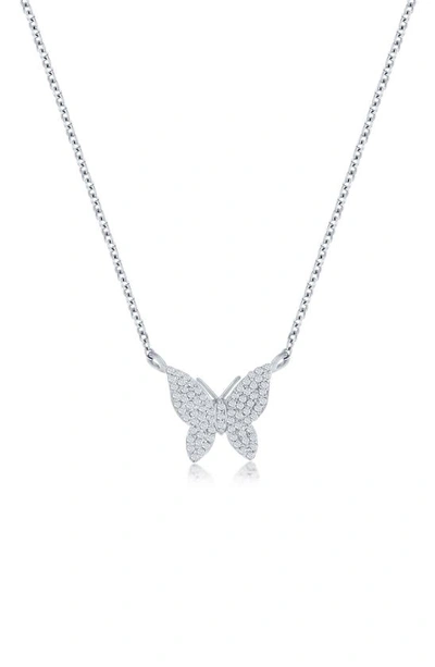 Simona Sterling Silver Diamond Butterfly Pendant Necklace