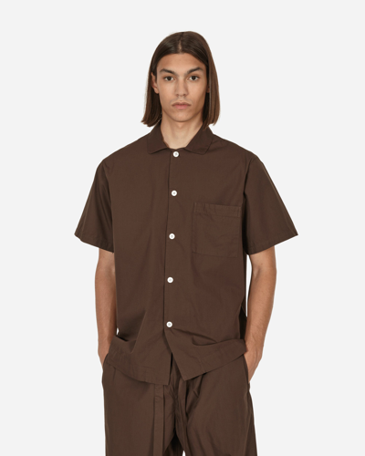 Tekla Poplin Pyjamas Shortsleeve Shirt Coffee In Brown