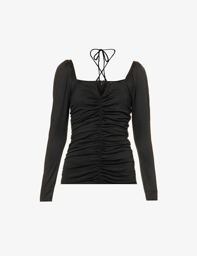Ganni Black Blouse With Criss-cross Straps And Long Sleeves In Recycled Fabric Woman