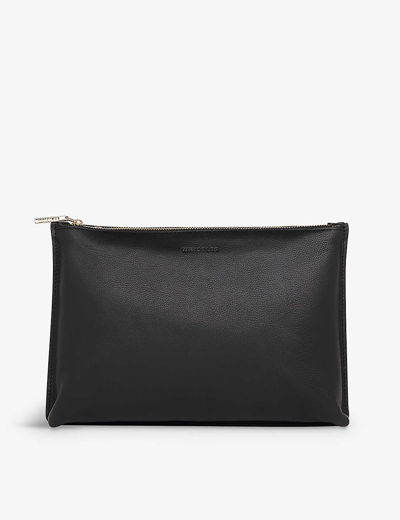 Whistles Womens Black Rae Double-pouch Leather Clutch Bag