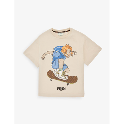 Fendi Boys Semolina Kids Graphic-print Cotton-jersey T-shirt 6-12 Years