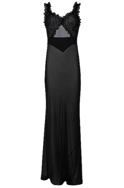 Rta Ruffled Sheer Silk Maxi Dress In Black