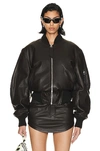 Attico Anja Bomber Leather Jacket In Dark Brown