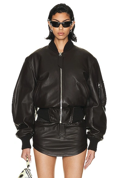 Attico Anja Bomber Leather Jacket In Black
