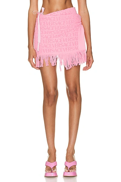 Versace X Dua Lipa Logo Cotton Terry Wrap Skirt In Flamingo