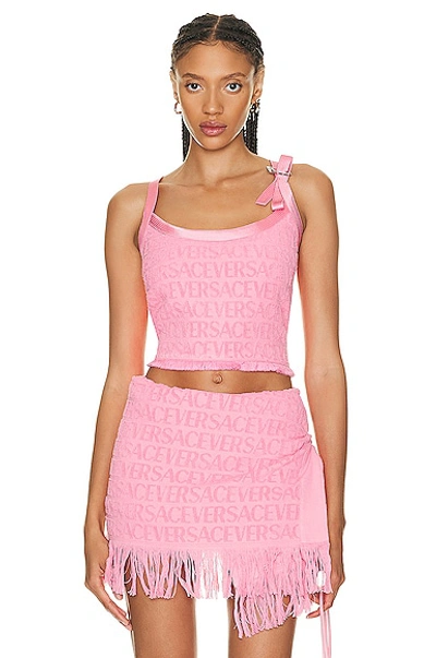 Versace Logo Jacquard Terry Crop Top In Pink