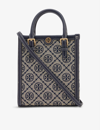 TORY BURCH TORY BURCH WOMENS TORY NAVY T MONOGRAM MINI JACQUARD COTTON-BLEND TOTE BAG,63399340