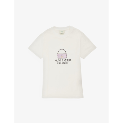 Fendi Boys White Kids Brand-embroidered Cotton-jersey T-shirt 4-12 Years