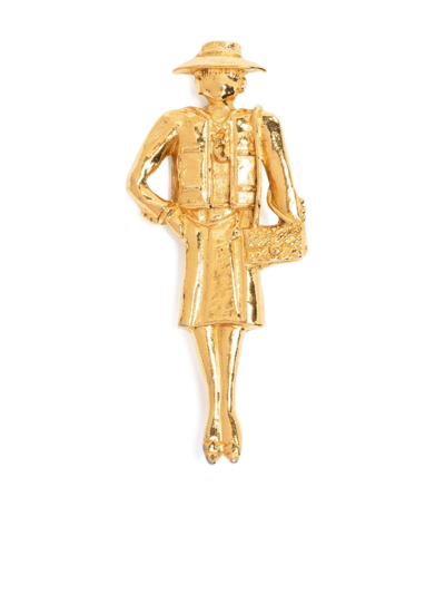 Pre-owned Chanel 1971-1980 Mademoiselle Brooch In Gold