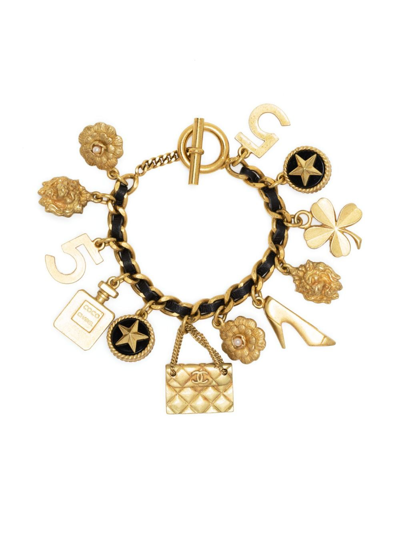 Pre-owned Chanel 1994 Cc Icons Charm Bracelet In Gold