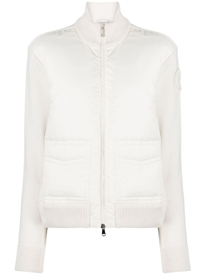 Moncler Knitted-panel Padded Jacket In White