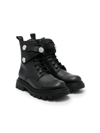 Balmain Kids' Black Laced Ankle Boots With Straps And Silver Studs In Black,silver