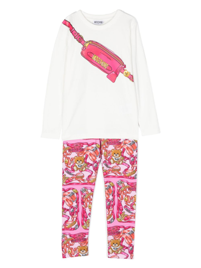 Moschino Kids' Teddy-print Leggings In White