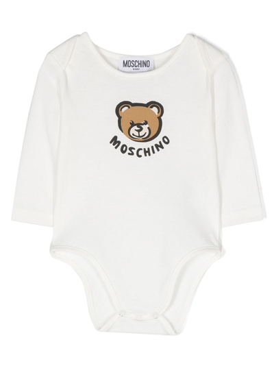 Moschino Babies' Leo Teddy-print Cotton Bodysuit In White