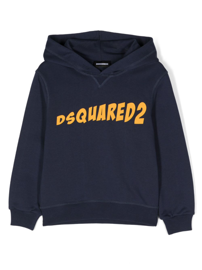 Dsquared2 Kids' Logo-print Cotton Hoodie In Blue