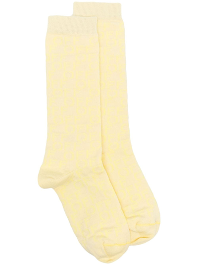 Off-white Logo-print Crew Socks In Yellow