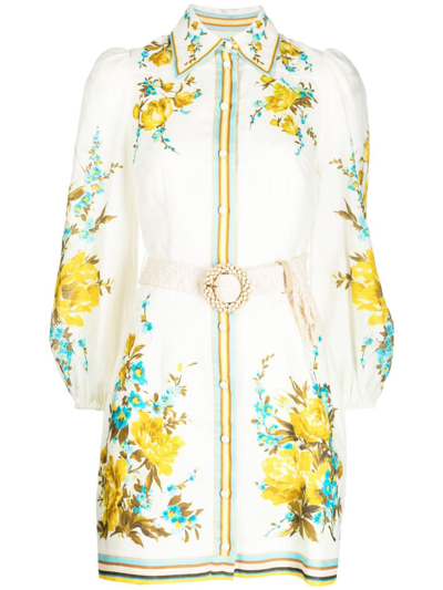 Zimmermann Halcyon Floral Shirtdress In Blue/yellow Floral
