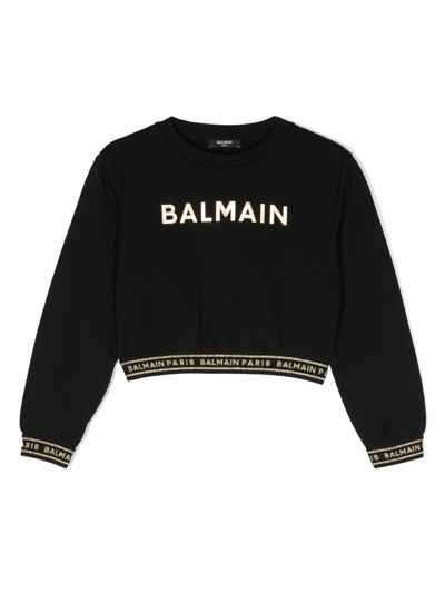 Balmain Kids' Logo-print Cotton Sweatshirt In Black