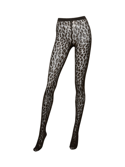 Wolford Leopard-print Semi-sheer Tights In Fairly Light Black