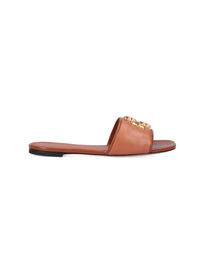 Tory Burch Logo-plaque Open-toe Sandals In Brown