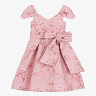 Mama Luma Kids' Girls Pink Castle Jacquard Dress