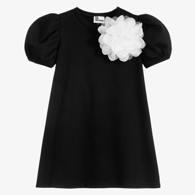 The Tiny Universe Kids' Girls Black Organic Cotton Flower Dress