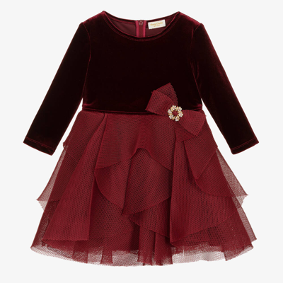 David Charles Kids' Girls Burgundy Red Velour Dress