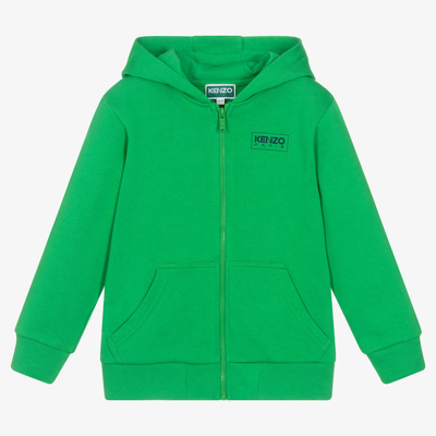 Kenzo Kids' Logo-print Zip-up Sweatshirt In Green