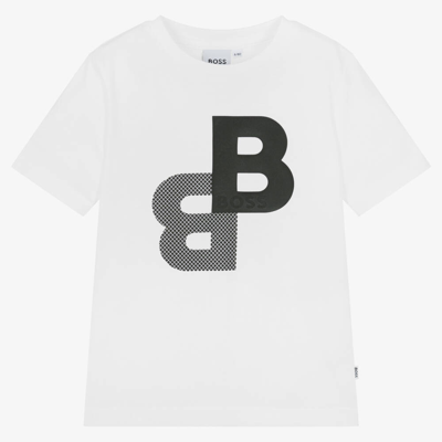 Hugo Boss Kids' Boss Boys White Cotton Logo T-shirt