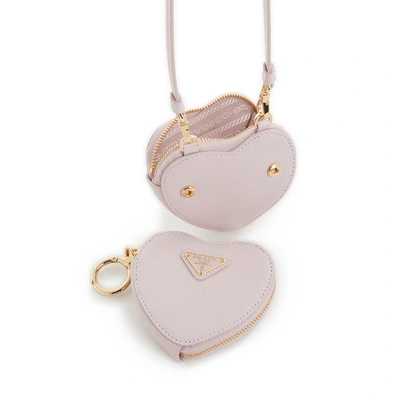 Prada Leather Heart Keychain In Pink