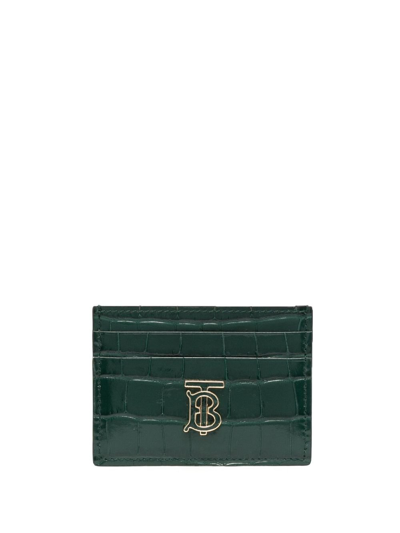 Burberry Monogram-plaque Crocodile-effect Cardholder In Green