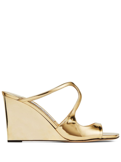 Jimmy Choo Anise 85 Wedge Sandals In Gold