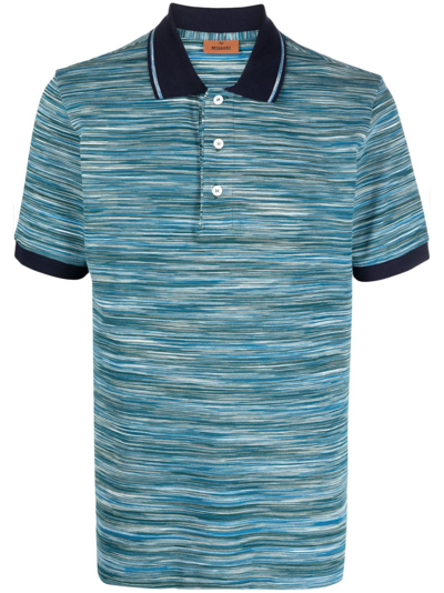 Missoni Striped Fine-knit Polo Shirt In Blau