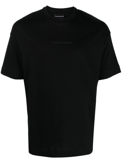 Emporio Armani Embroidered-logo Cotton T-shirt In Black
