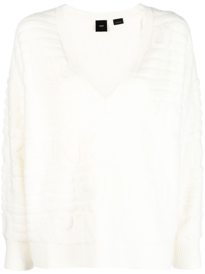 Pinko Intarsien-pullover Mit V-ausschnitt In Bianco Gelato Vaniglia