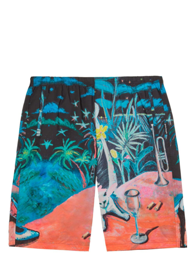 Palm Angels Badeshorts Mit Oil On Canvas-print In Blue