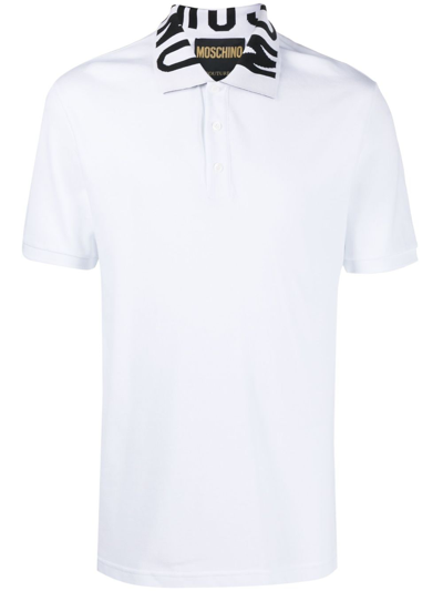 Moschino Intarsia-knit Logo Polo Shirt In White