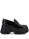 Hogan H-stripes Wedge Leather Loafers In Black