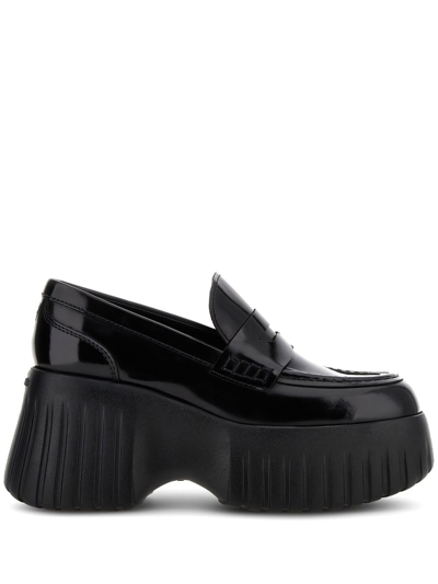 Hogan H-stripes Wedge Mocassino In Black