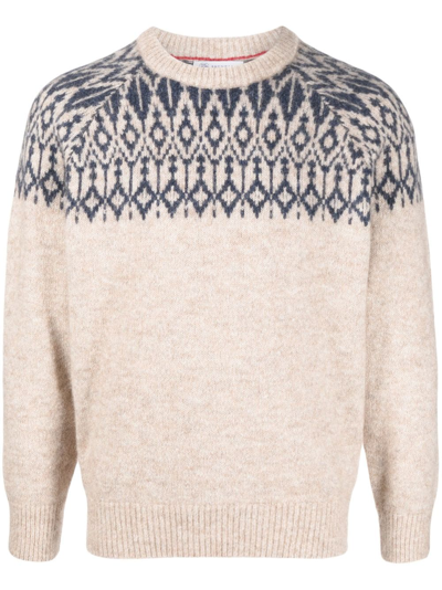 Brunello Cucinelli Patterned-knit Crew-neck Jumper In Brown