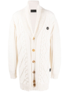 PHILIPP PLEIN CABLE-KNIT DISTRESSED-FINISH CARDIGAN