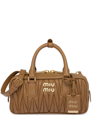 Miu Miu Arcadie Matelassé Nappa Leather Bag In Braun