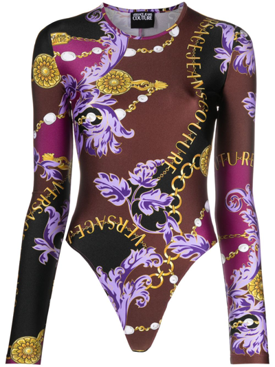 Versace Jeans Couture Logo-print Bodysuit In Brown