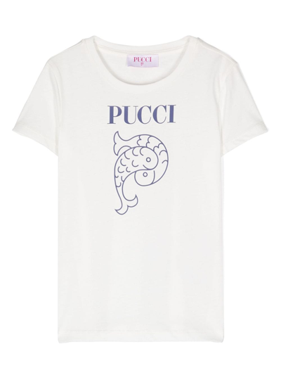 Pucci Junior Kids' Logo-print Cotton T-shirt In White