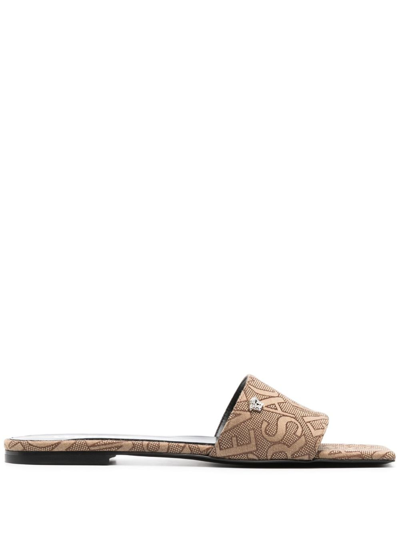 Versace Allover Logo Canvas Sandal In Brown