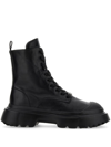Hogan H619 Black Leather Combat Boots In Black